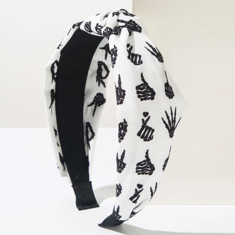 عصابة رأس من القماش المطبوع بتصميم جمجمة وقرع وخفافيش وعناكب لعيد الهالوين