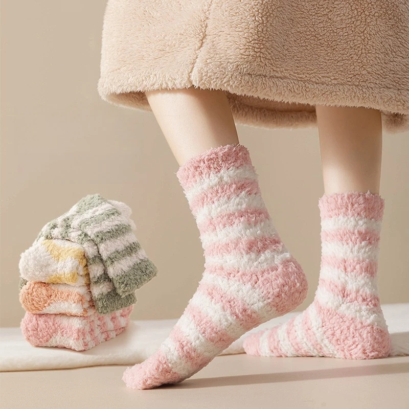 

9 Pairs Striped Fluffy Thermal Socks for Women Thick Warm Floor Socks Female Fall Winter Home Sleeping Thick Socks Set Wholesale