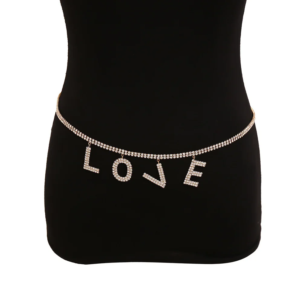 

Love Letter Copper Waist Chain Rhinestone Body Chain for Women Dress Evening Wedding Prom Fashion Accessory