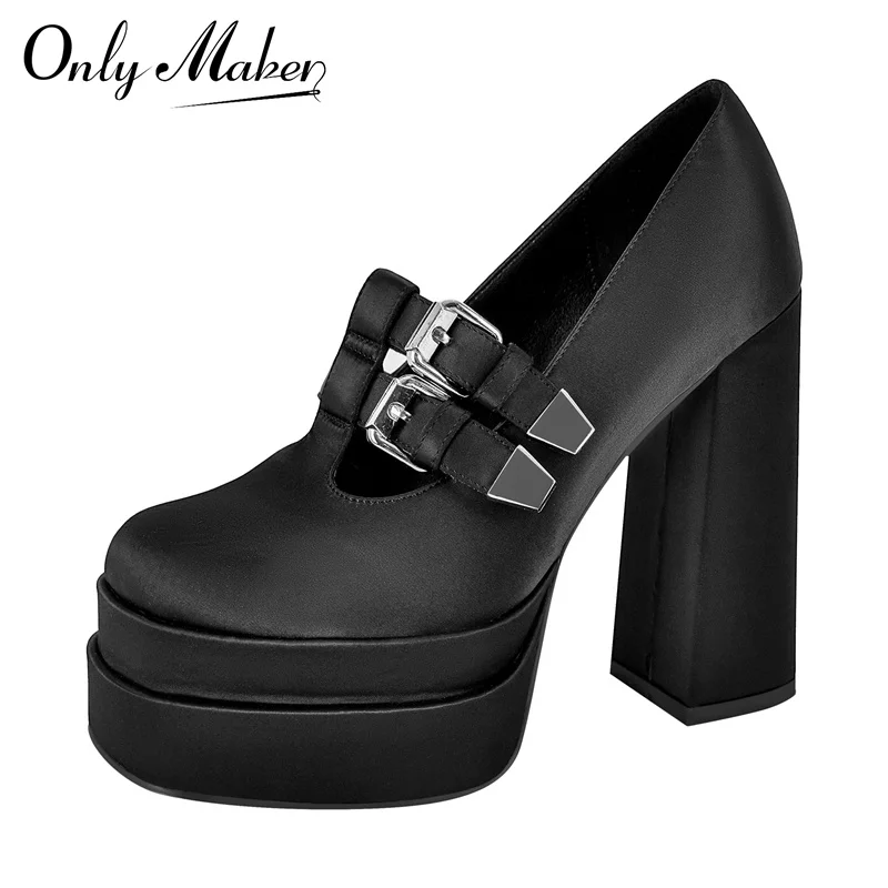 Onlymaker Women Pumps Black Double Platform Chunky High Heel Pumps Big Size Fashion Punk Shoes