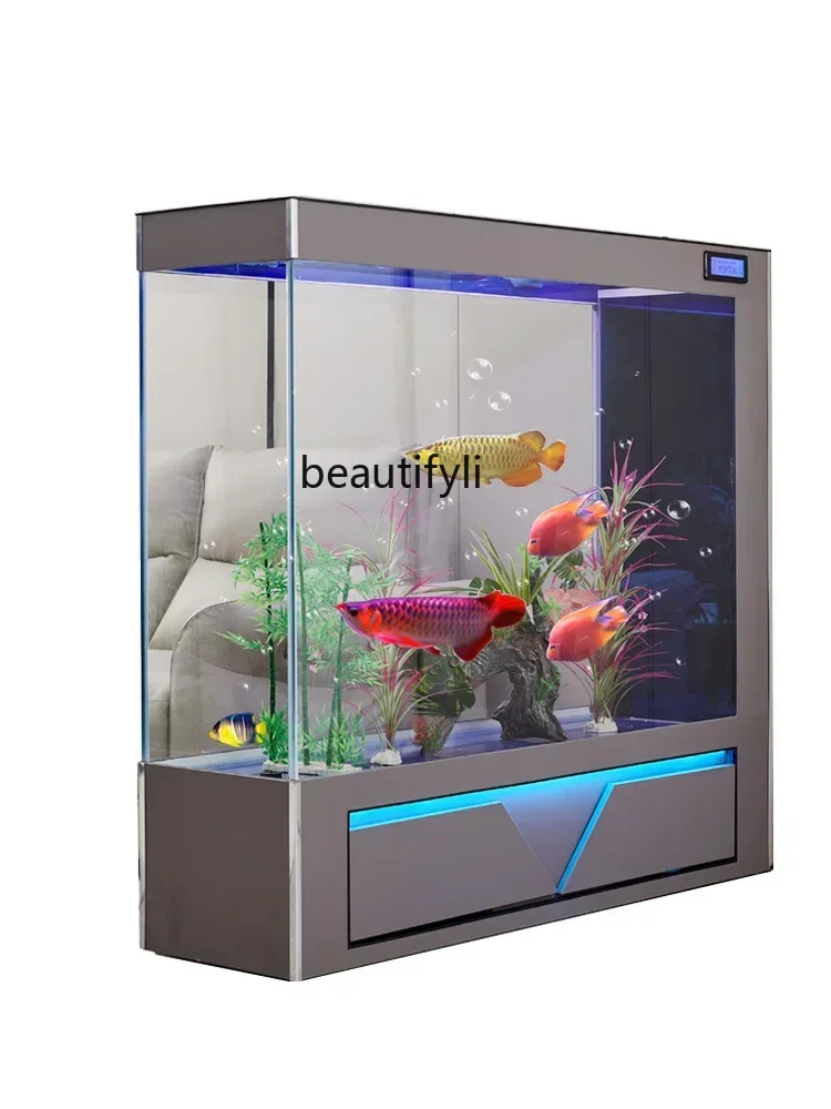 new Super White Glass Fish Tank Living Room Partition Screens Ecological Aquarium Change Water Floor Self-Circulation ss 8617