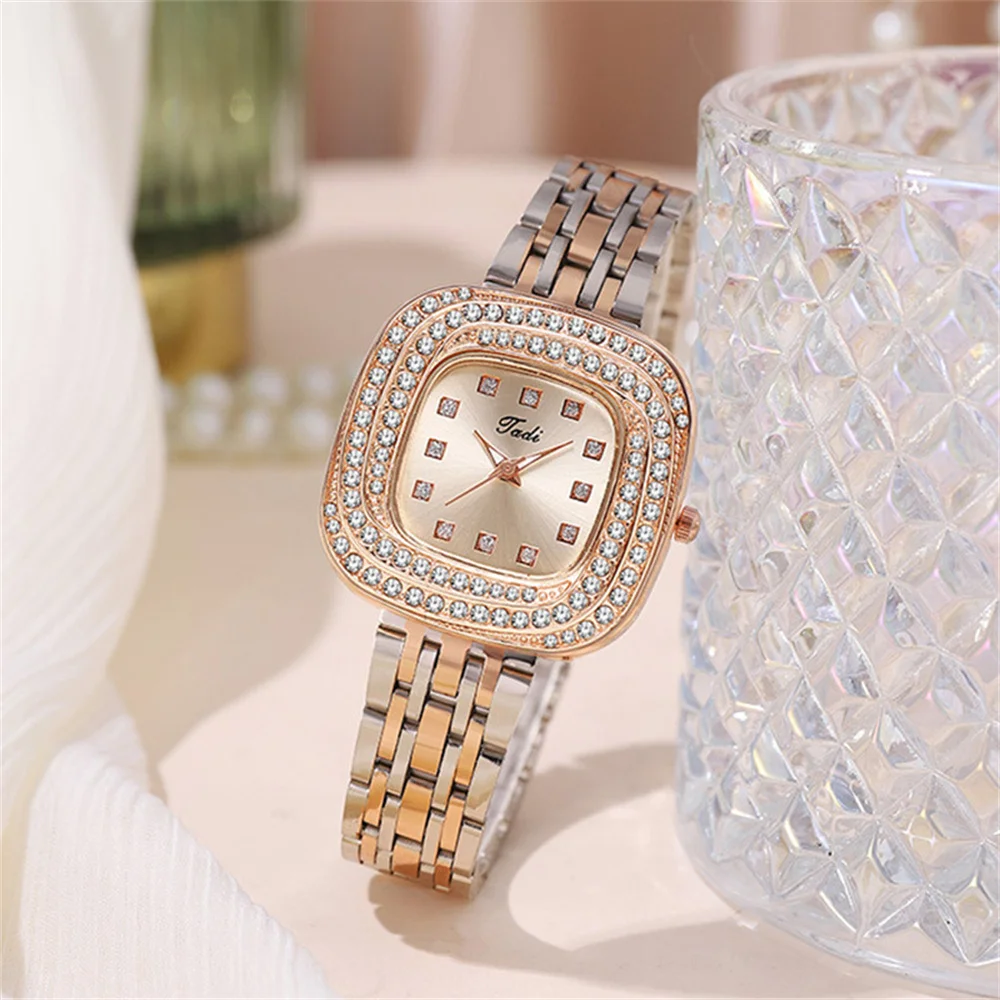 Luxury Full Star 2024 New Women\'s Square Diamonds Quartz Watch Fashion Business Stainless Steel Women\'s Dress Clock Wristwatch