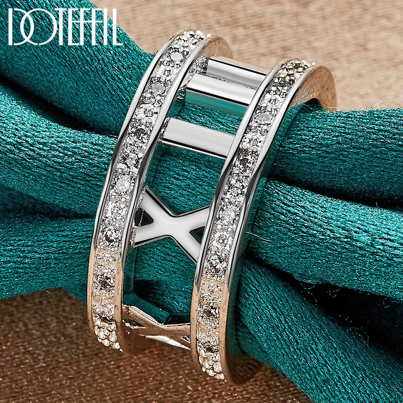 

DOTEFFIL 925 Sterling Silver Roman Numerals X AAA Zircon Rings For Women Man Wedding Engagement Jewelry