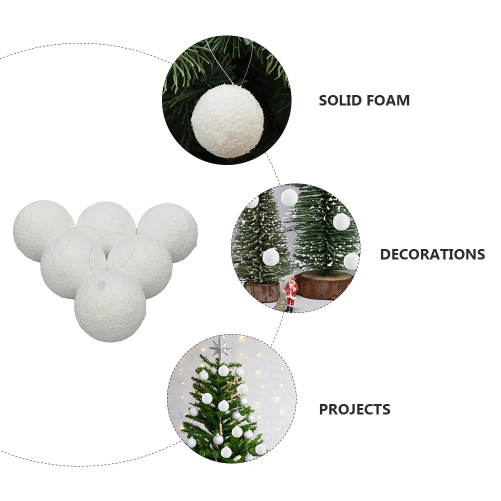 

6 PCS Christmas Ball Ornaments Decoration White Tree Foam Art Party Plastic Xmas
