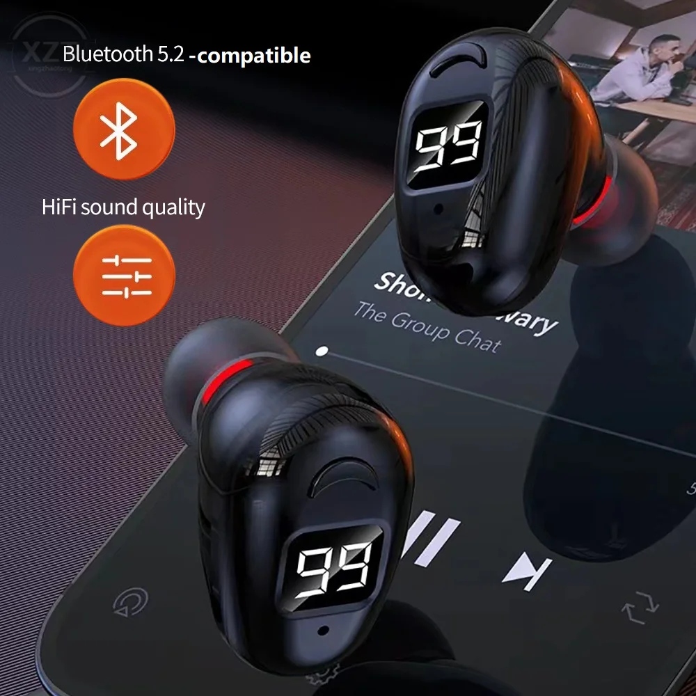 Wireless Bluetooth-compatible Earphone Display Mini In-ear Single Business Headset HIFI Noise Reduction Stereo Music Headphone