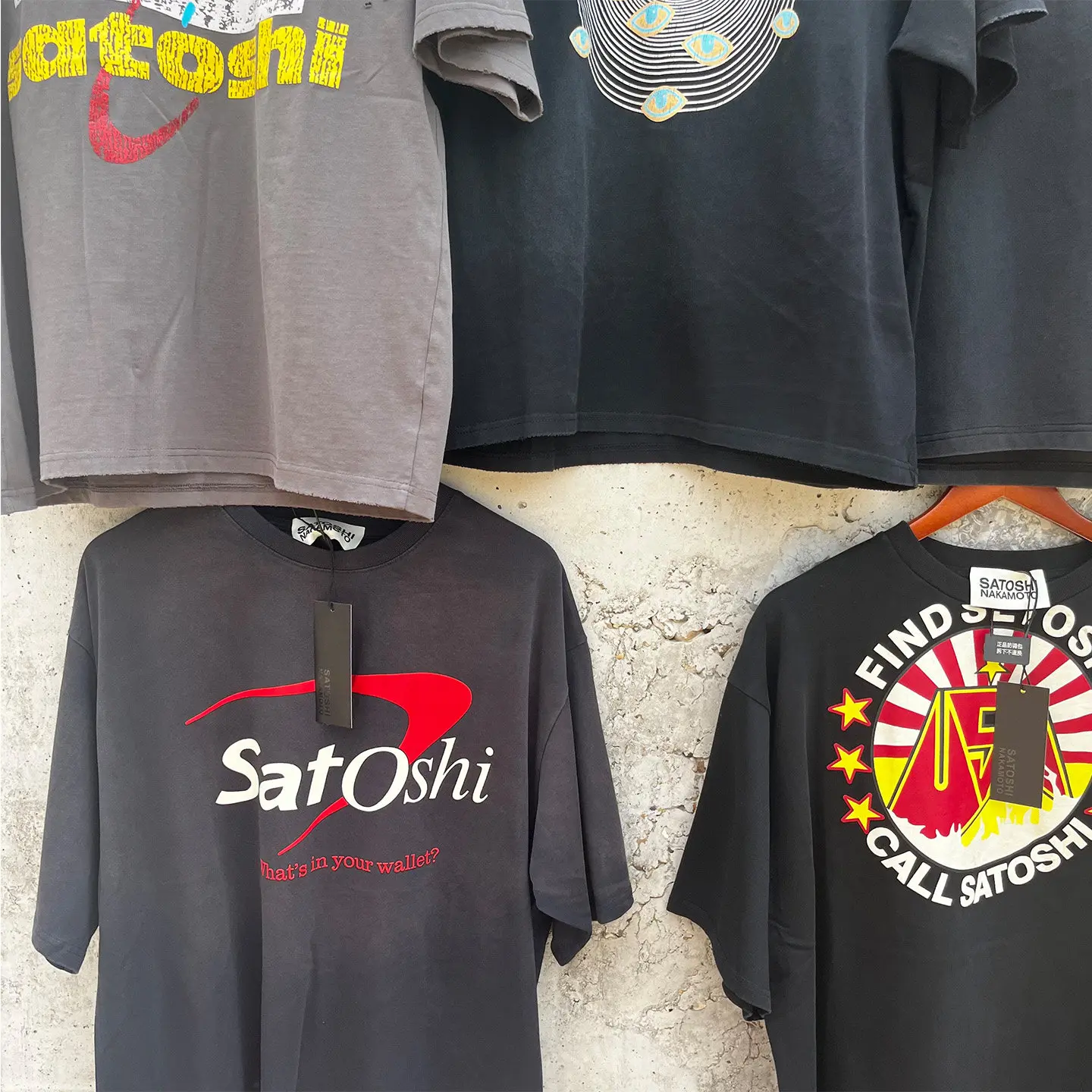 American Style Satoshi Nakamoto T Shirts Short-sleeved Crew-neck Washed Distressed Loose-fitting T-shirt Men Women Trendy Tops