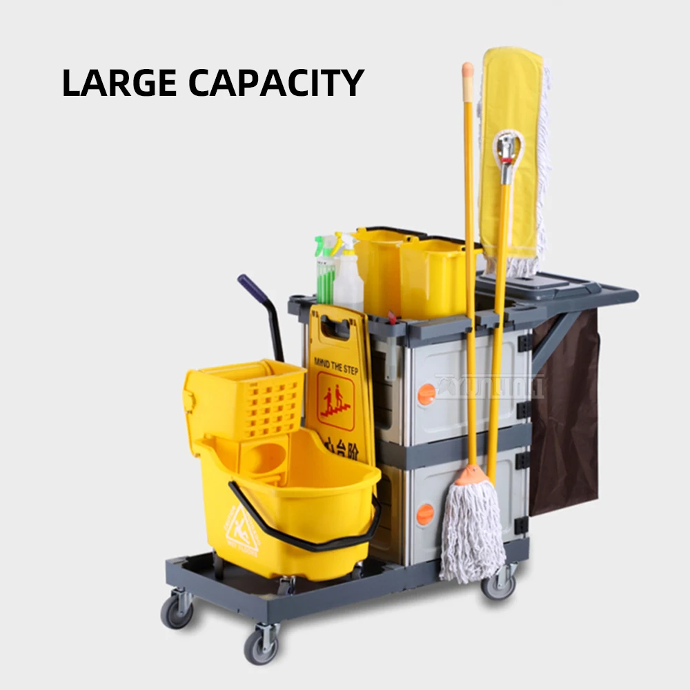 Multifunctional Cleaning Cart Large-Capacity Hotel Trolley with Storage for Commercial Use Durable Handling Cart