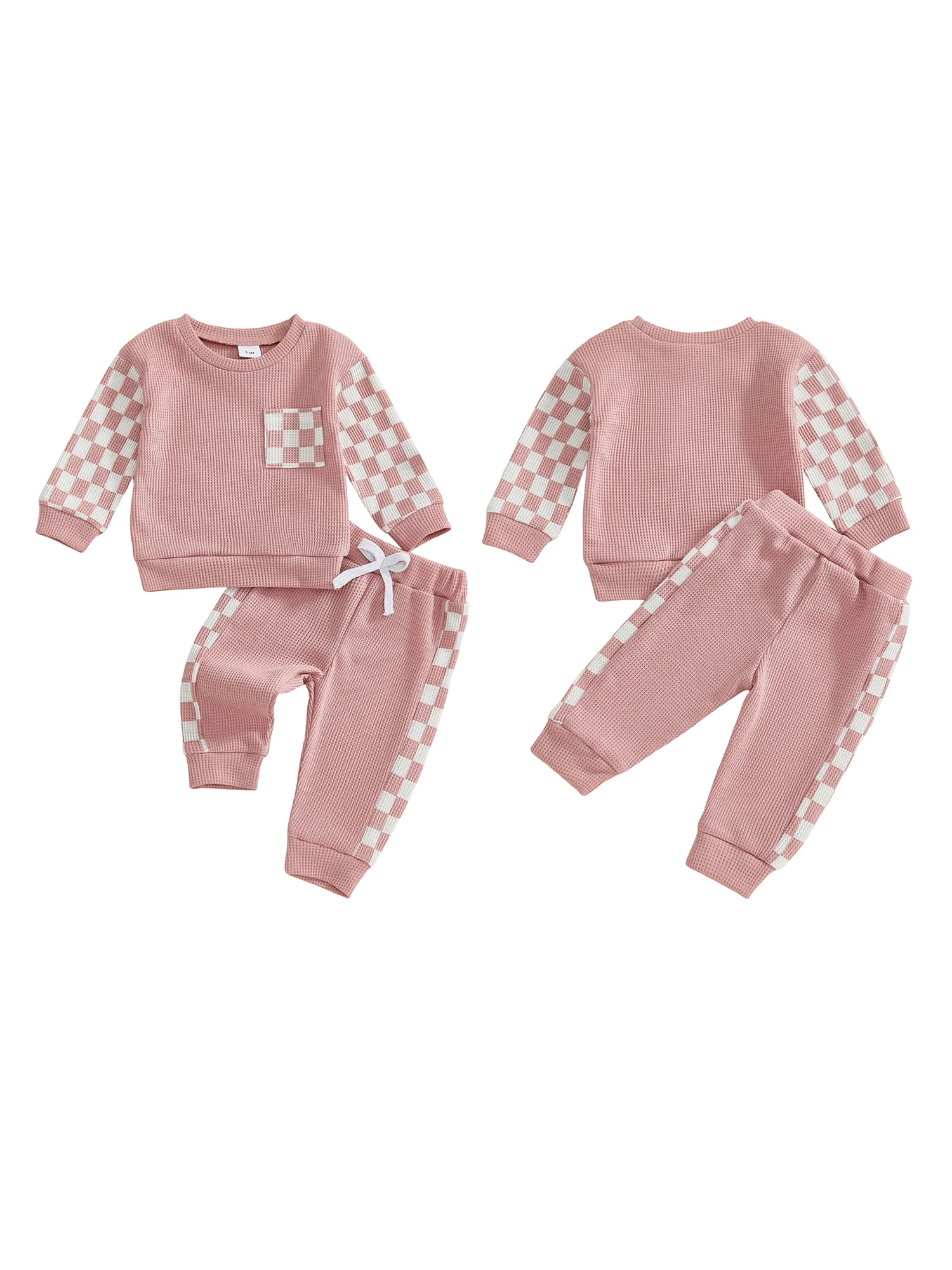 الرضع الخريف منقوشة مجموعة سترة منقوشة الشبكة مع جولة العنق بسط بنطلون للطفل رضيع أو فتاة #5