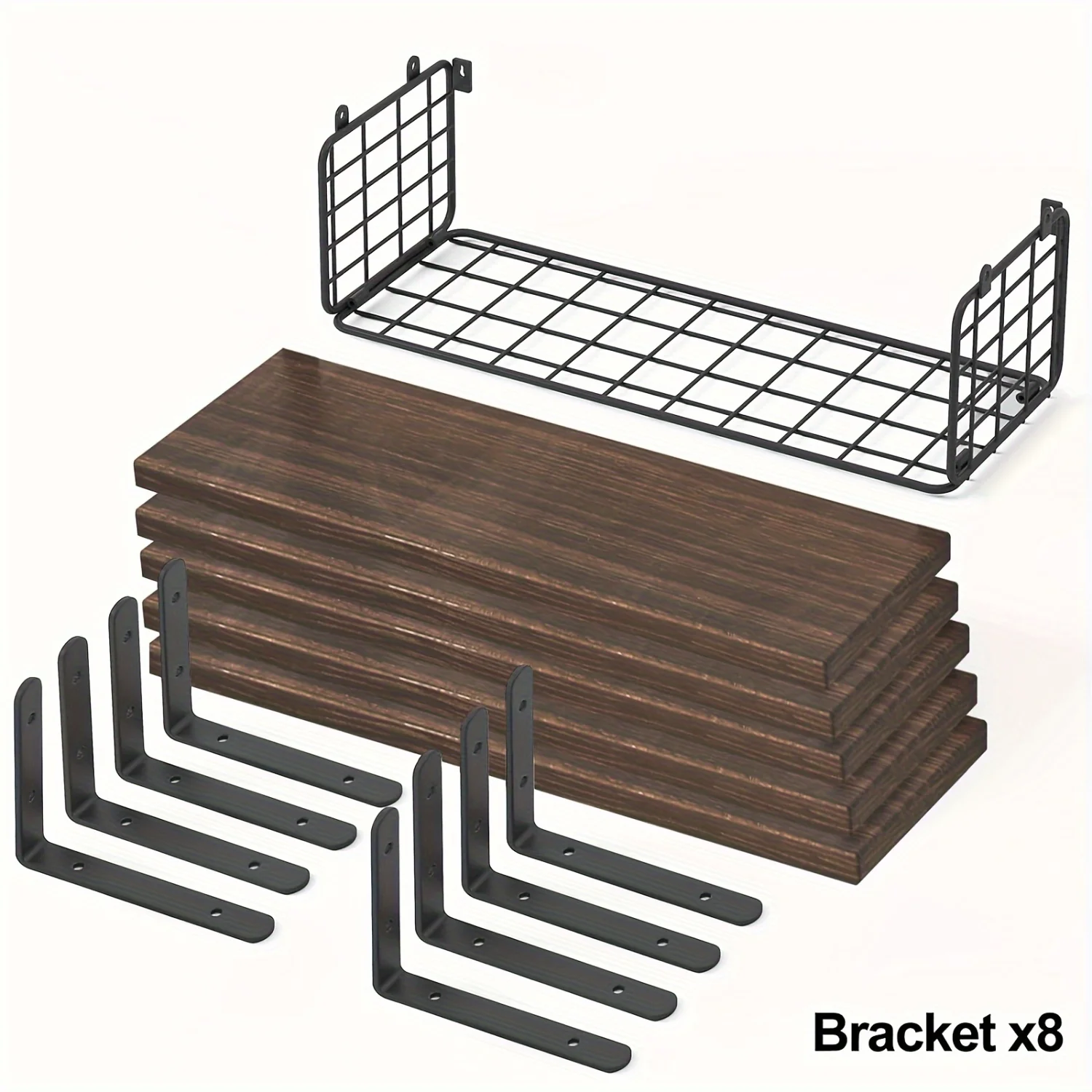 5+1 Tier Bathroom Floating Shelves, Wall Mounted Wood Shelves Over Toilet with Wire  Basket, make  space and keep your bathroom