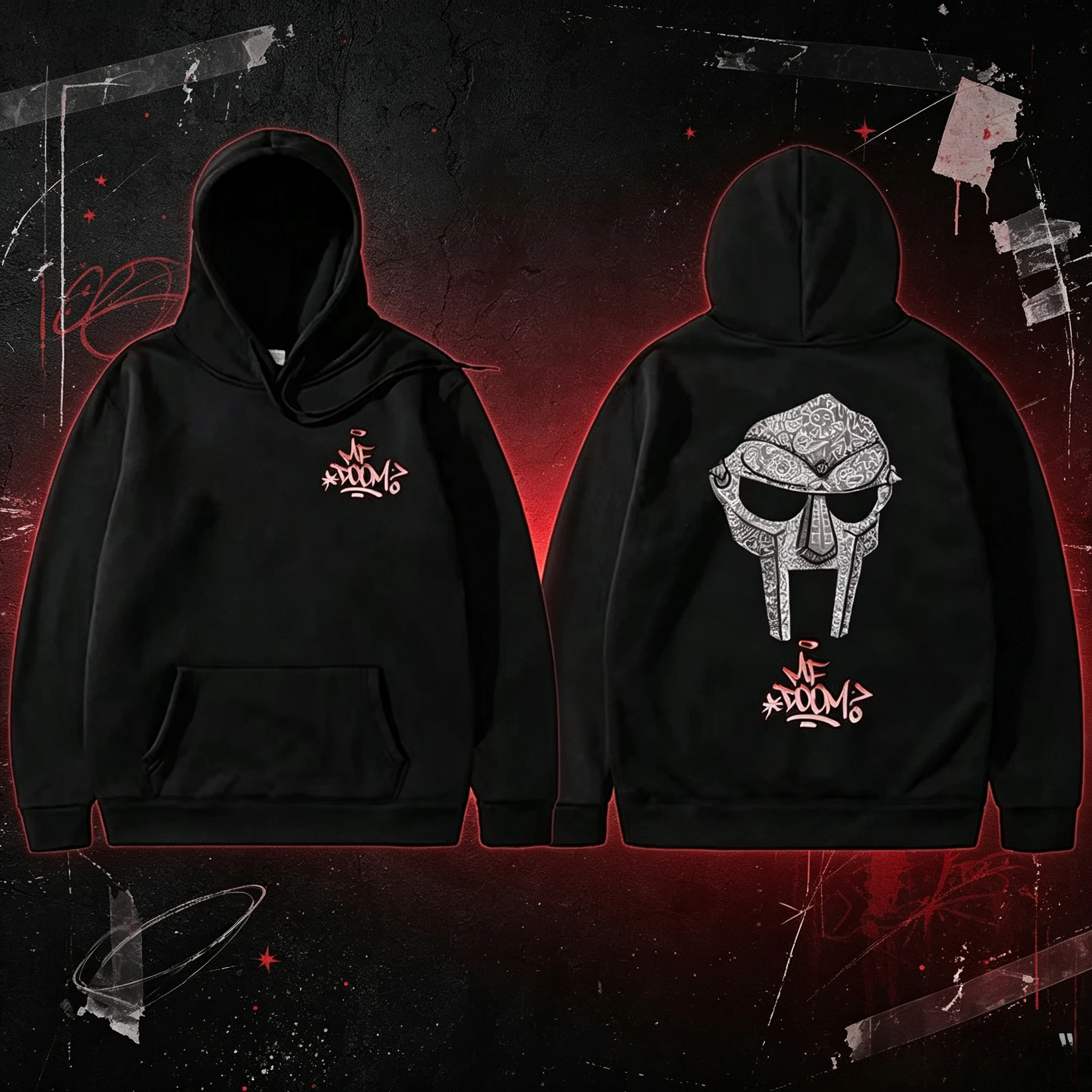 Rapper Mf Doom Madvillain Metal Mask Face Double Sided Print Hoodie Male Oversized Pullover Men's Hip Hop Rap Vintage Hoodies