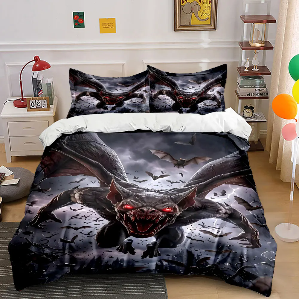 Demonic bat soaring in darkness Print Bedding set 3PC 1 duvet cover 2 pillowcases adult and children bedding set Luxury