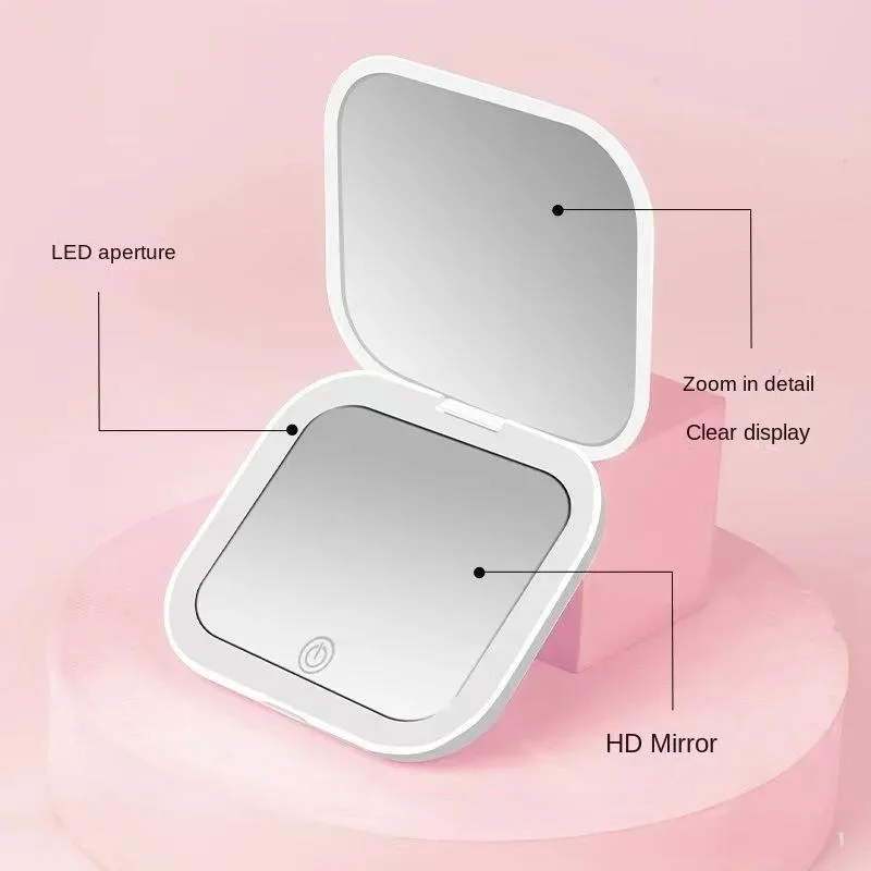 

Mini portable handheld LED makeup mirror, foldable and magnifying, fast charging, suitable for travel, gym, aesthetic gift