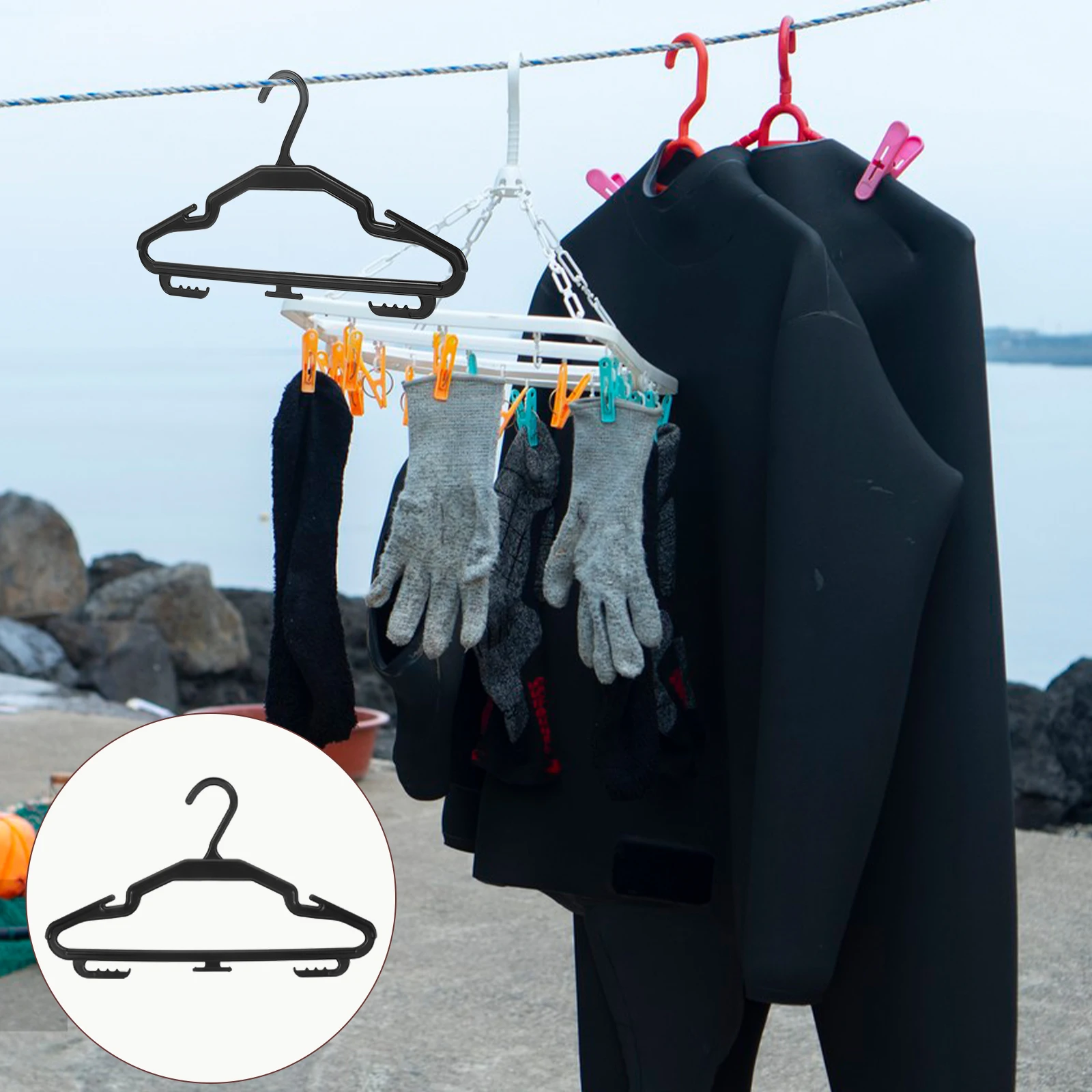 

BCD Clothes Rack Wetsuit Hanger Portable Drying Travel Equipment Outdoor Hangers for Diving Black Plastic Hanging