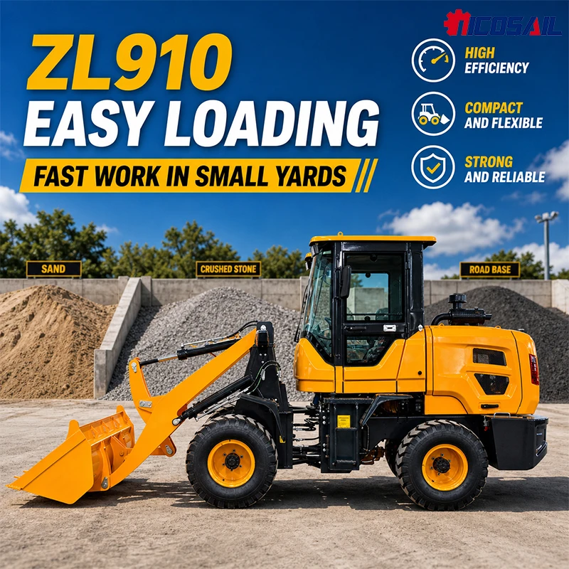 Custom Nicosail Mini Diesel Wheel Loader 42kW Compact Front Loader 1000kg Bucket Loader for Construction Projects