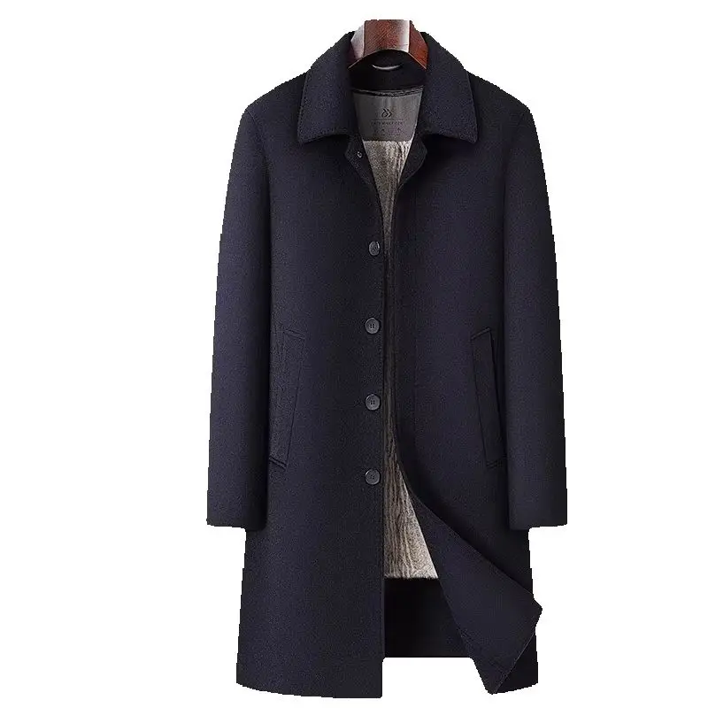 High-Quality Fashionable Men's Wool Coat with Detachable Mink Lining Double-Sided Long Casual Elegant Outerwear