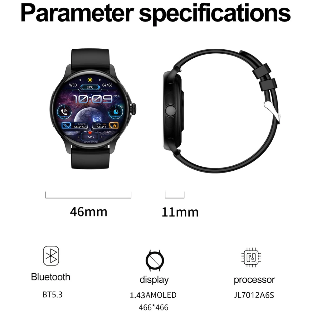 21.2G นาฬิกาอัจฉริยะแนวสปอร์ต1.43 "AMOLED หน้าจอสีน้ำเงินสำหรับผู้ชายผู้หญิงสายรัดข้อมือเพื่อสุขภาพวัดอัตราการเต้นของหัวใจนาฬิกาอัจฉริยะเพลงกันน้ำ