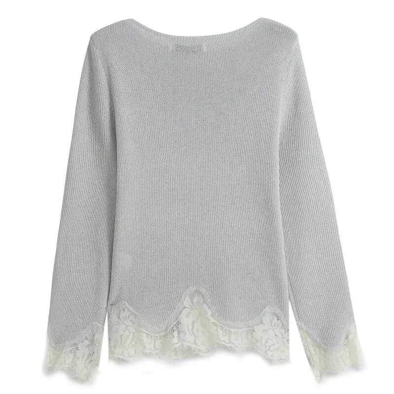 Fall 2026 Women's Versatile Lace Splice Long Sleeve round Neck Top Shorts Set Fashionable Versatile Clothing Ensemble