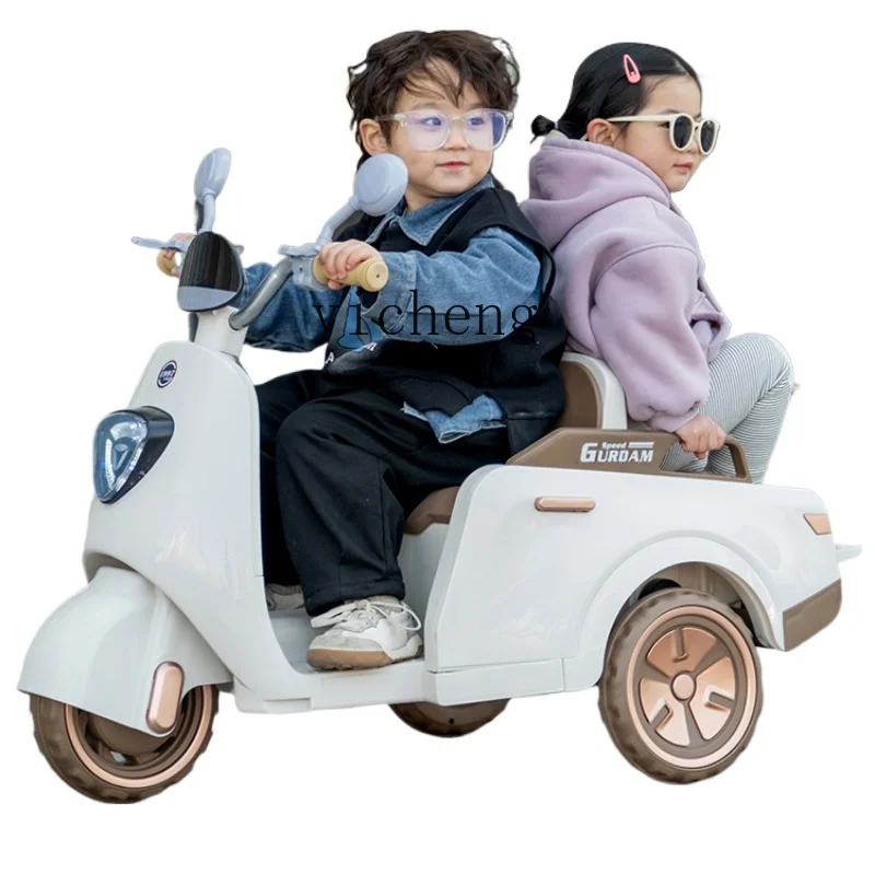 XL Children's Electric Motor Tricycle Can Sit and Charge Double Remote Control Toy Car