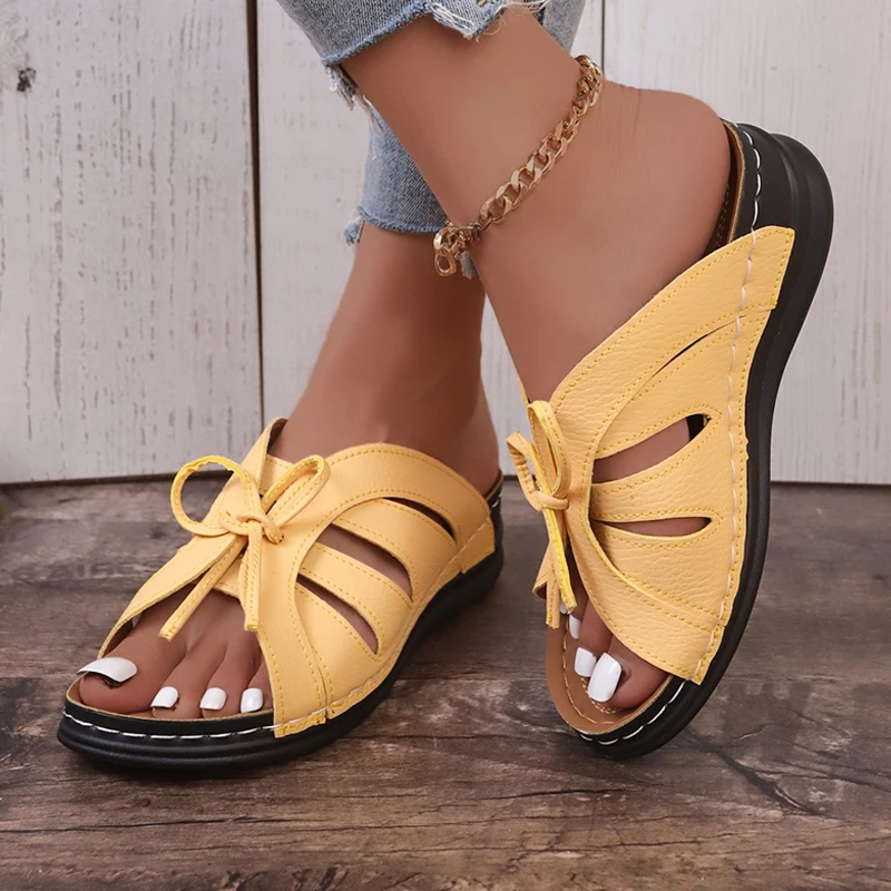 Butterfly Wing Design Mule Sandals Woman Fashion Bowtie Wedge Slides Ladies Retro  Comfy Outdoor Platform Slipper Shoes