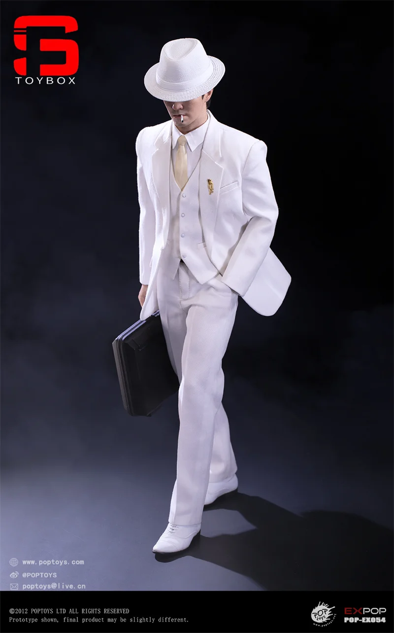 ในสต็อก POPTOYS EX054 1/6 Scale ตัวแทนรักชาติ Stephen Chow สีขาวสูทชุดเต็มชุด 12 "Action Figures