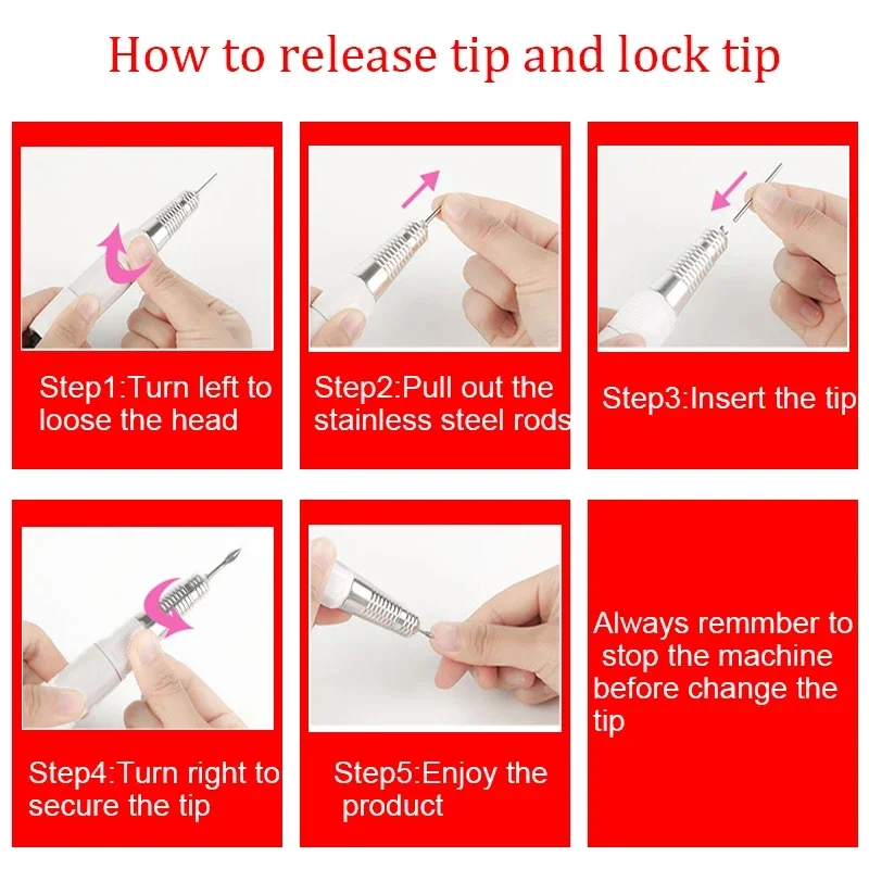 5 Pins PLUG Electric Nail Drill Machine Handle Handpiece Pedicure Replacement Pen Manicure Beauty Tool Accessory