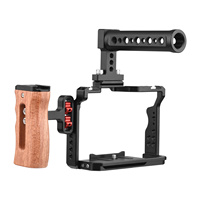 Andoer Camera Video Cage+Top Handle+Side Wooden Grip Kit Aluminum Alloy with Dual Cold Shoe Mounts for Sony A7IV/ A7III/ A7II