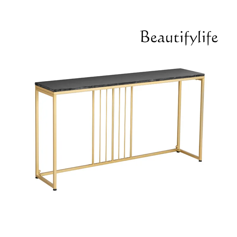 

Nordic simple entrance table small apartment living room marble strip table wrought iron entrance table against the wall
