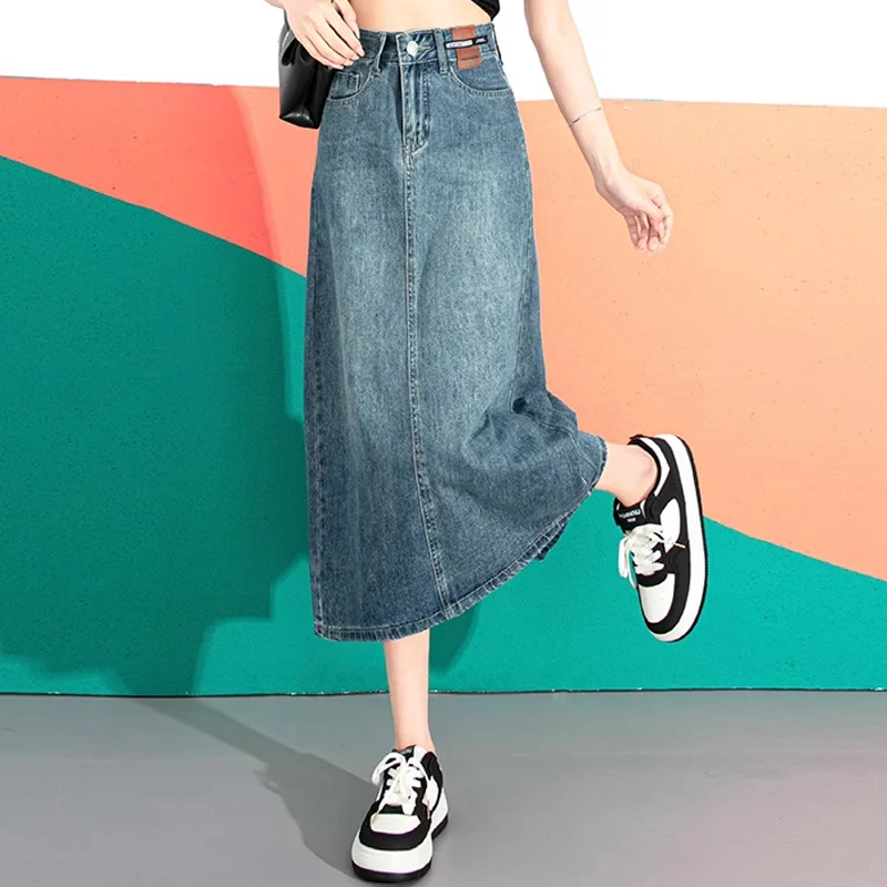 

Ins Feng Shui Wash Blue Simplicity Minimalist Denim Skirt For Women's Spring And Summer New Denim Long Skirt
