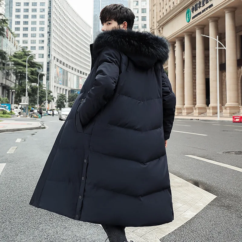 

Length Puffer Coat Man With Fur Collar Hooded Duck Down Coat Female Feather Parka Waterproof Winter Women Long Puffer Jacket Men