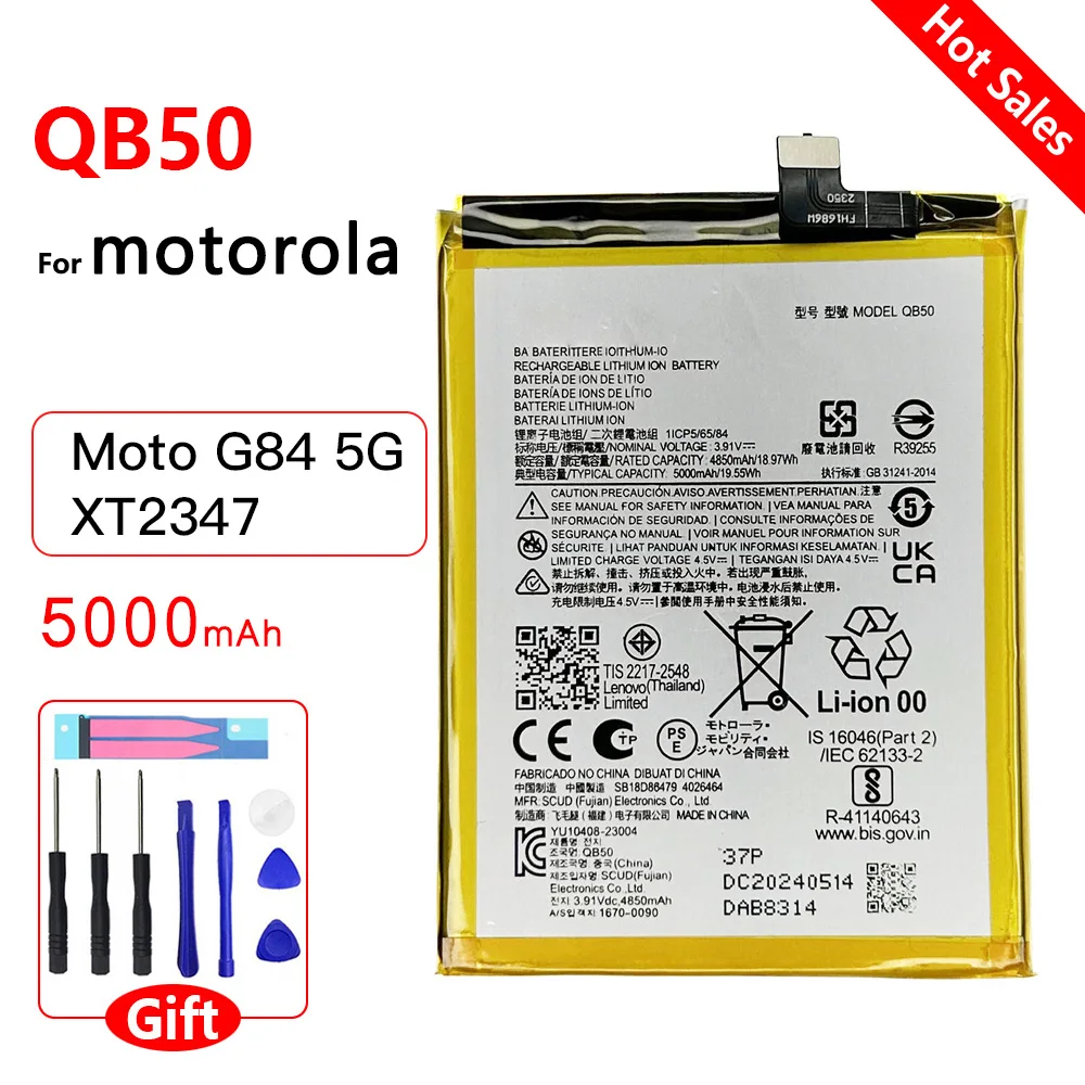 

100% Genuine Replacement Battery 5000mAh QB 50 Battery For Motorola MOTO G84 5G XT2347 QB50 Mobile Phone Batteries + Free Tools