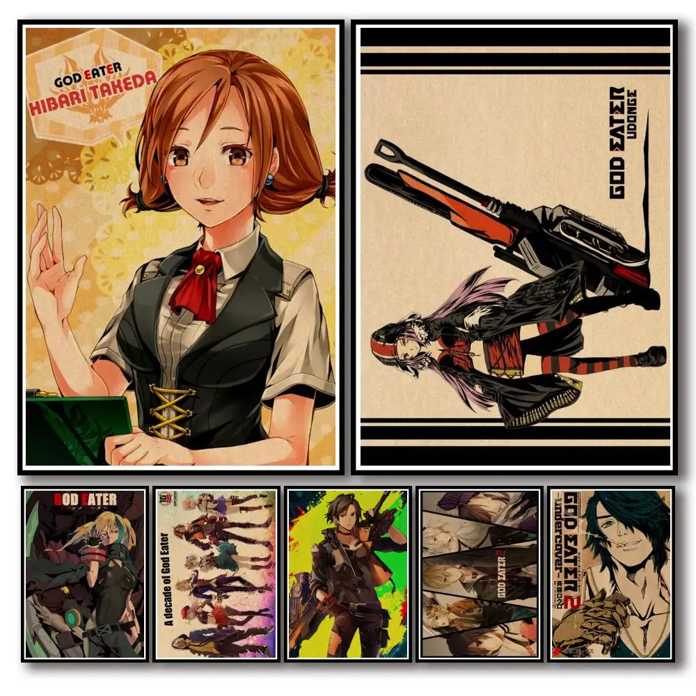 WTQ Anime Retro Poster God Eater Canvas Painting Anime Posters Wall Decor Wall Art Picture for Living Room Decor Home Decor