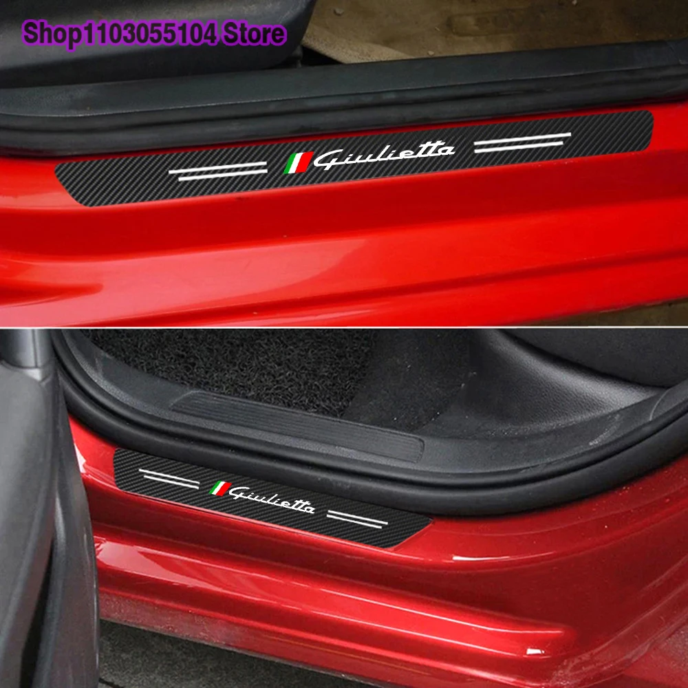 4pcs Carbon Fiber Car Threshold sticker For Alfa Romeo Giulietta Mito Giulia Stelvio Brera 147 156 159