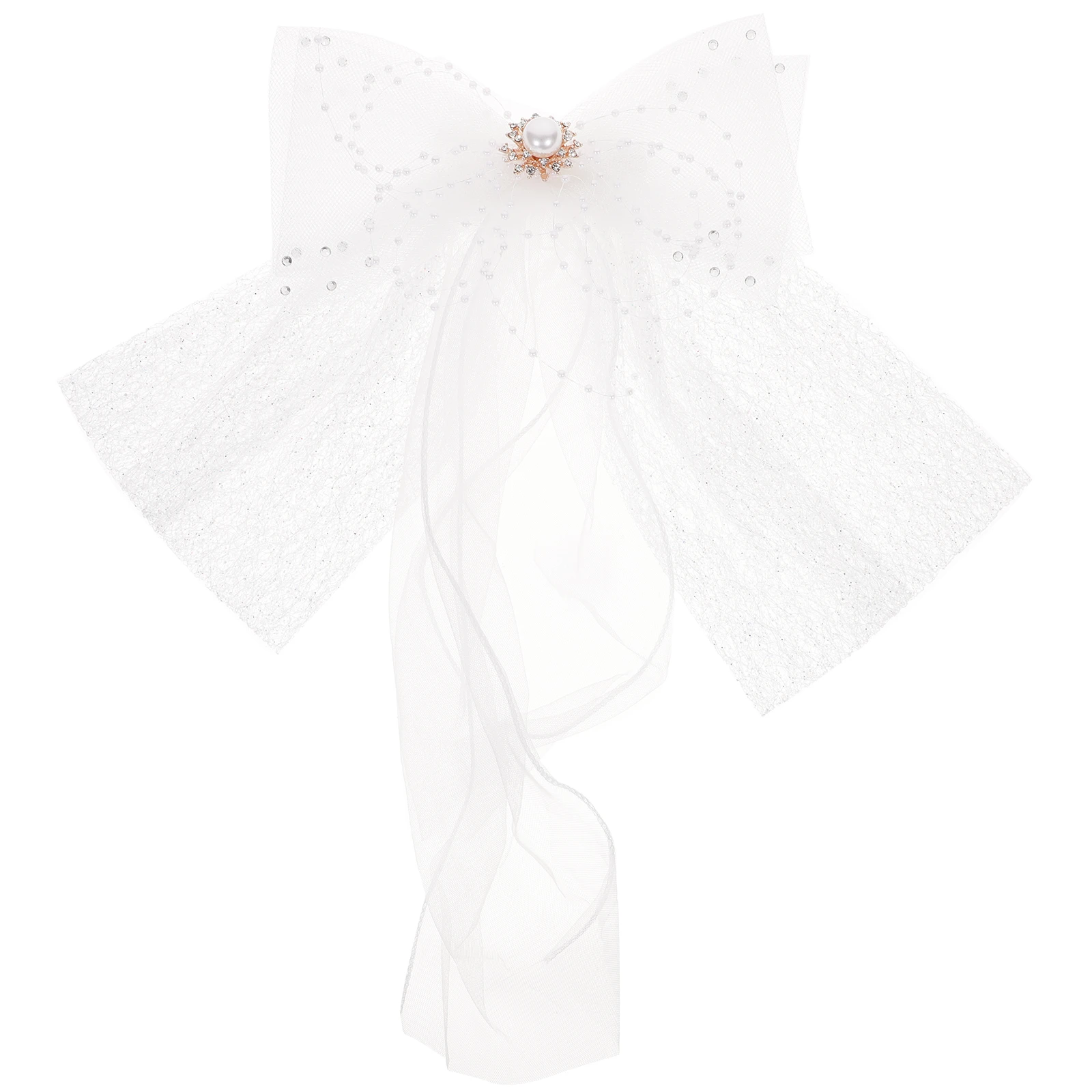 

Pearl Lace Hair Bow Veil Elegant Wedding Accessory White Headdress Wedding Bridal Veil Bridesmaid Party Hairstyle Tool