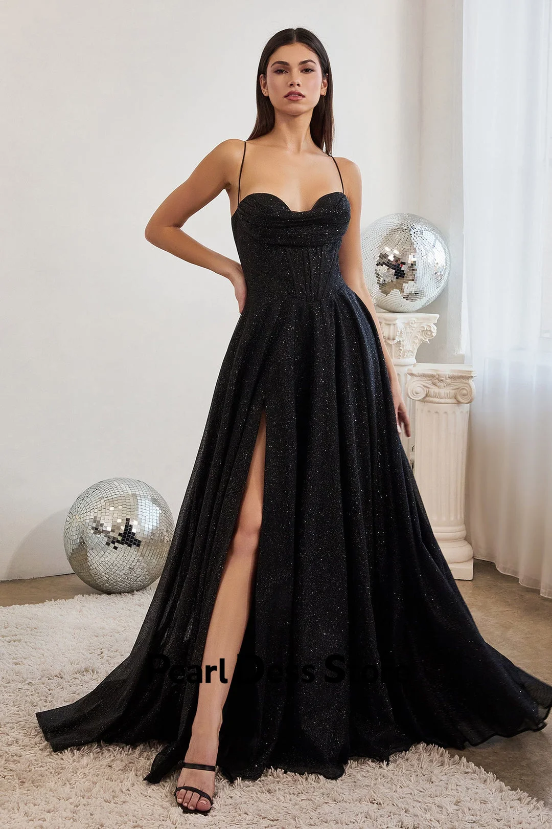 Pearl Evening Dresses Woman Elegant Party Dresses for Women 2024 Birthday Luxury Dress Spaghetti Straps Side Slit Shiny Vest