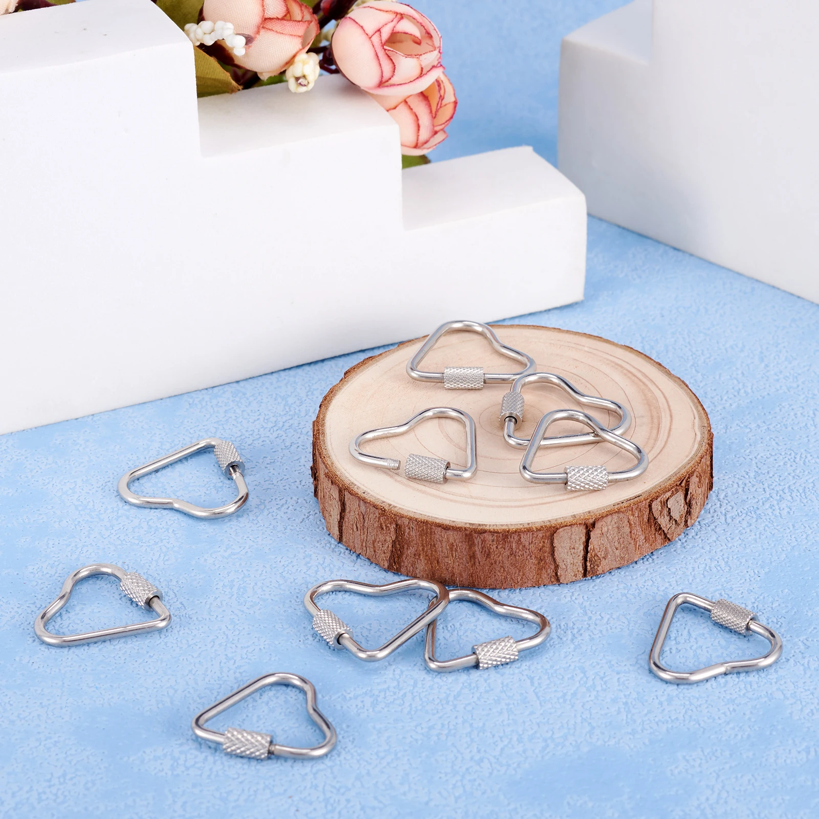 10Pcs 304 Stainless Steel Screw Heart Carabiner Lock Charms For Women Handmade Necklaces Bracelet DIY Jewelry Making Accessories