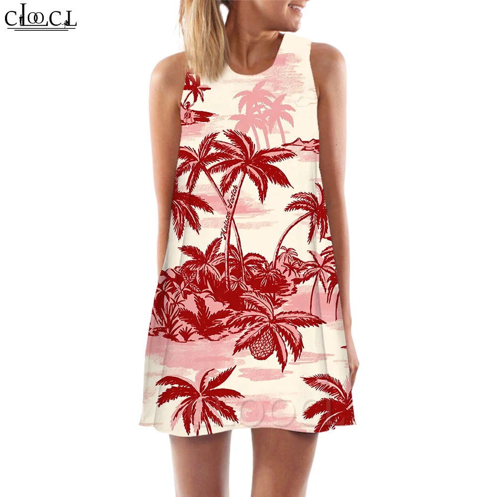 

CLOOCL Women Tank Dress Coconut Tree Pattern 3D Printed Loose Waist Sleeveless Dress Summer Vest Skirt Beach Style Drop Shipping