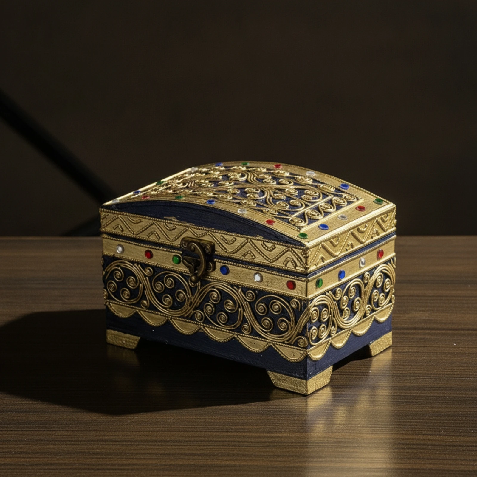 Jewelry Box with Hinged Lid Antique-Inspired Wooden Jewelry Box Compact Stylish for Tabletop, Photography Prop