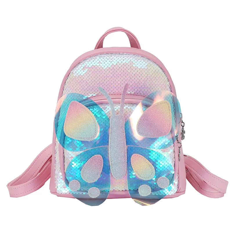 Saco das crianças novo dos desenhos animados bonito laser lantejoulas jardim de infância schoolbag criativo pequena borboleta bolsa de ombro crianças sacos mochilas