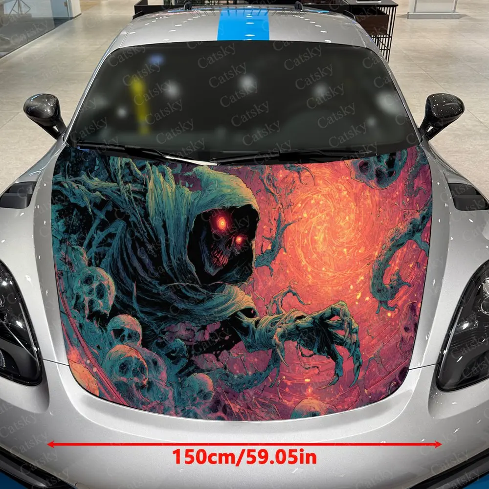 Ghost Realm Car Vinyl Wrap, PVC Material Waterproof Car Hood Sticker, Self-Adhesive Scratch-Resistant Stickers for Engine Cover