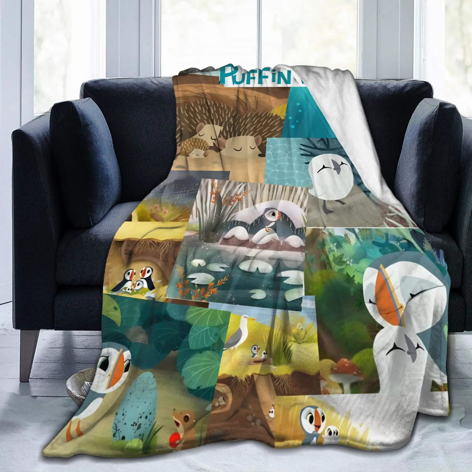 Puffin Rock Oona Baba Blanket Coral Fleece Plush All Season Cartoon TV Watercolor Portable Ultra-Soft Throw Blanket for Couch