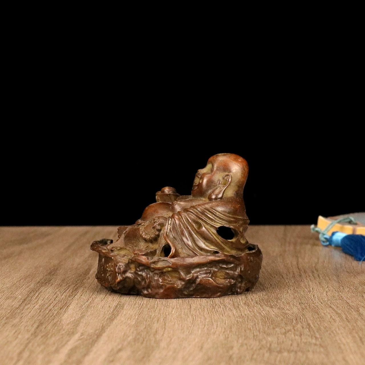 Collectible Chinese alloy hand-carven Maitreya Buddha statue small incense burner