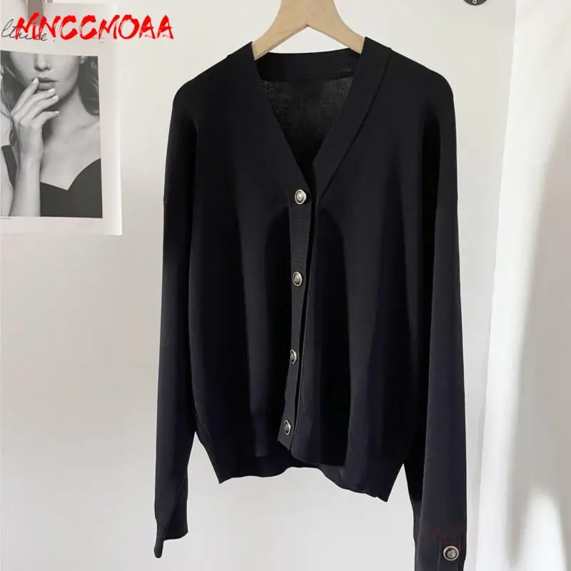 MNCCMOAA 2023 Autumn Winter Women Fashion Loose V Neck Knitting Cardigan Female Solid Color Casual Long Sleeve Tops Outerwear