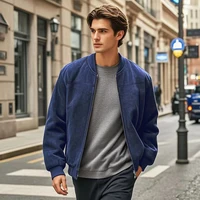 Chaqueta con cremallera para hombre de color sólido de gamuza transfronteriza chaqueta casual retro de manga larga