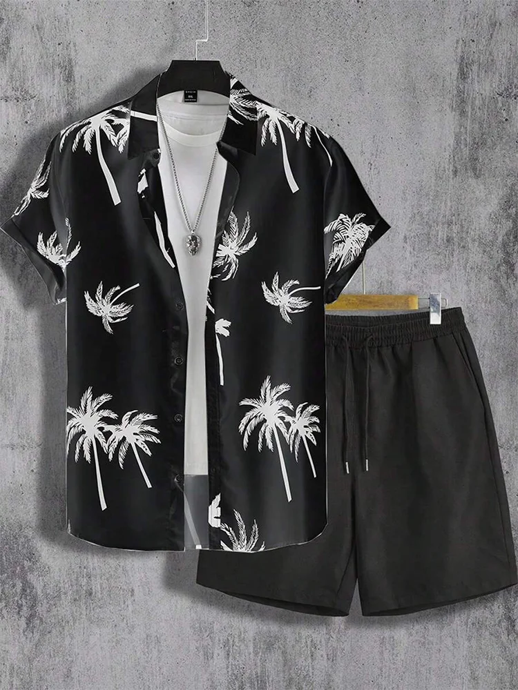 Summer Men Shirt Sets Leaf 3d Print Fashion Short Sleeve Casual Shirt Oversized Beach Shorts Streetwear Hawaiian Suits Clothes