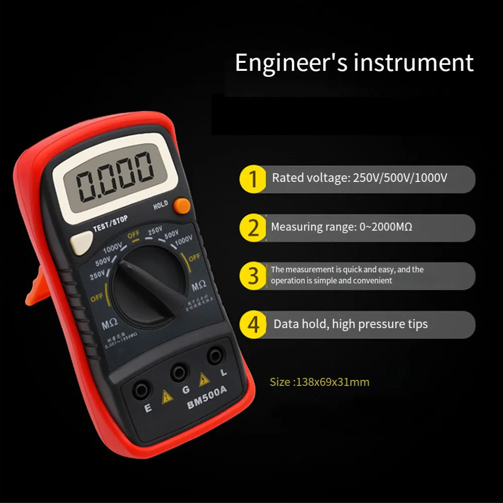 Pengujian Isolasi Keselamatan 138 69 31Mm BM500A Desain Ukuran Kompak Perlindungan Isolasi Ganda Teknologi Peningkat Elektronik