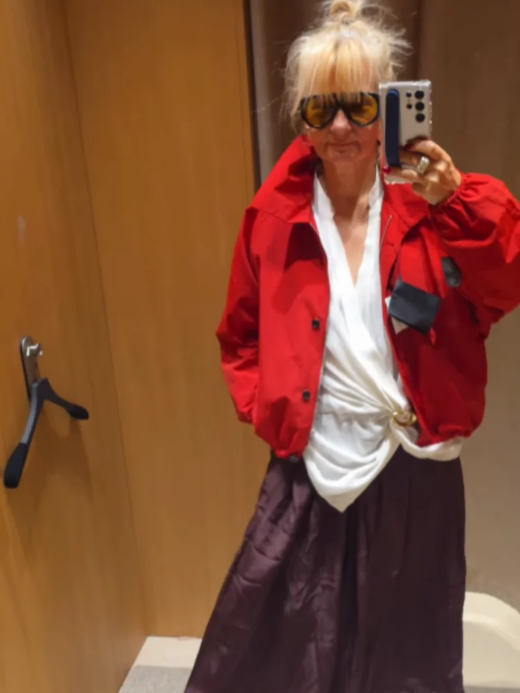 

Oversize Solid Women Jacket Full Sleeve Lapel Lady Coat 2025 Autumn Casual All Match Single Breasted Zippers Female Outwears