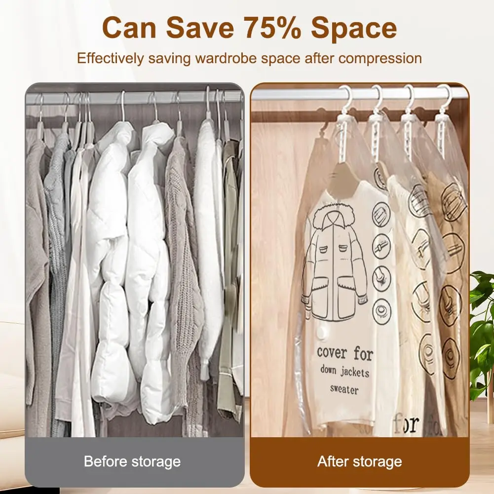 Hanging Vacuum Space Saver Bags Closet Organizer Storage Bags, Vacuum Seal Clear Bags for Clothes, Suits, Dress Or Jacke image 2