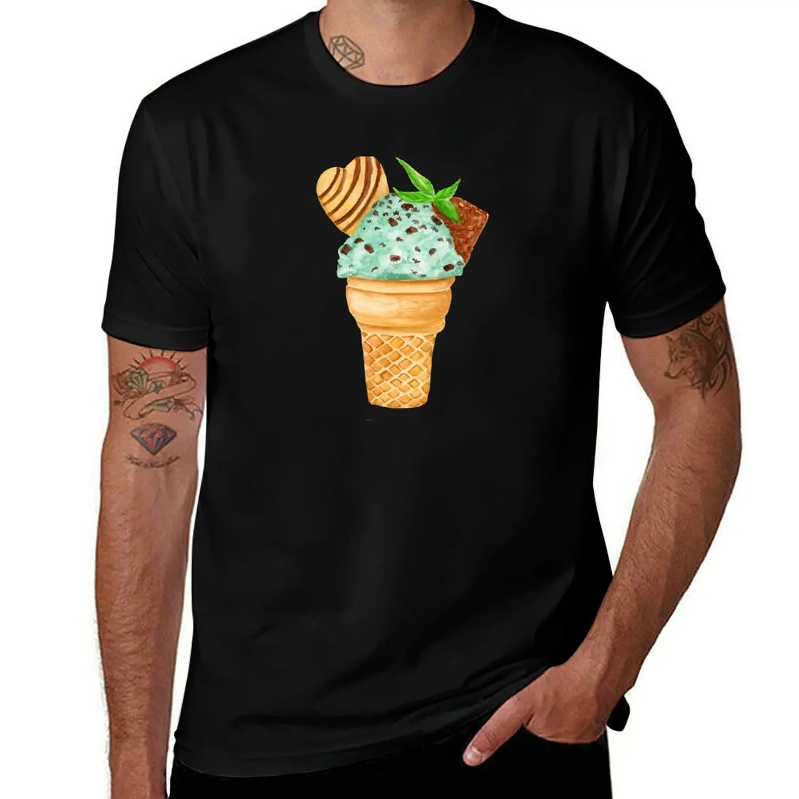 

Mint Chocolate Chip Ice Cream With Chocolate Heart T-Shirt aesthetic clothes summer shirt Short sleeve tee men workout shirt