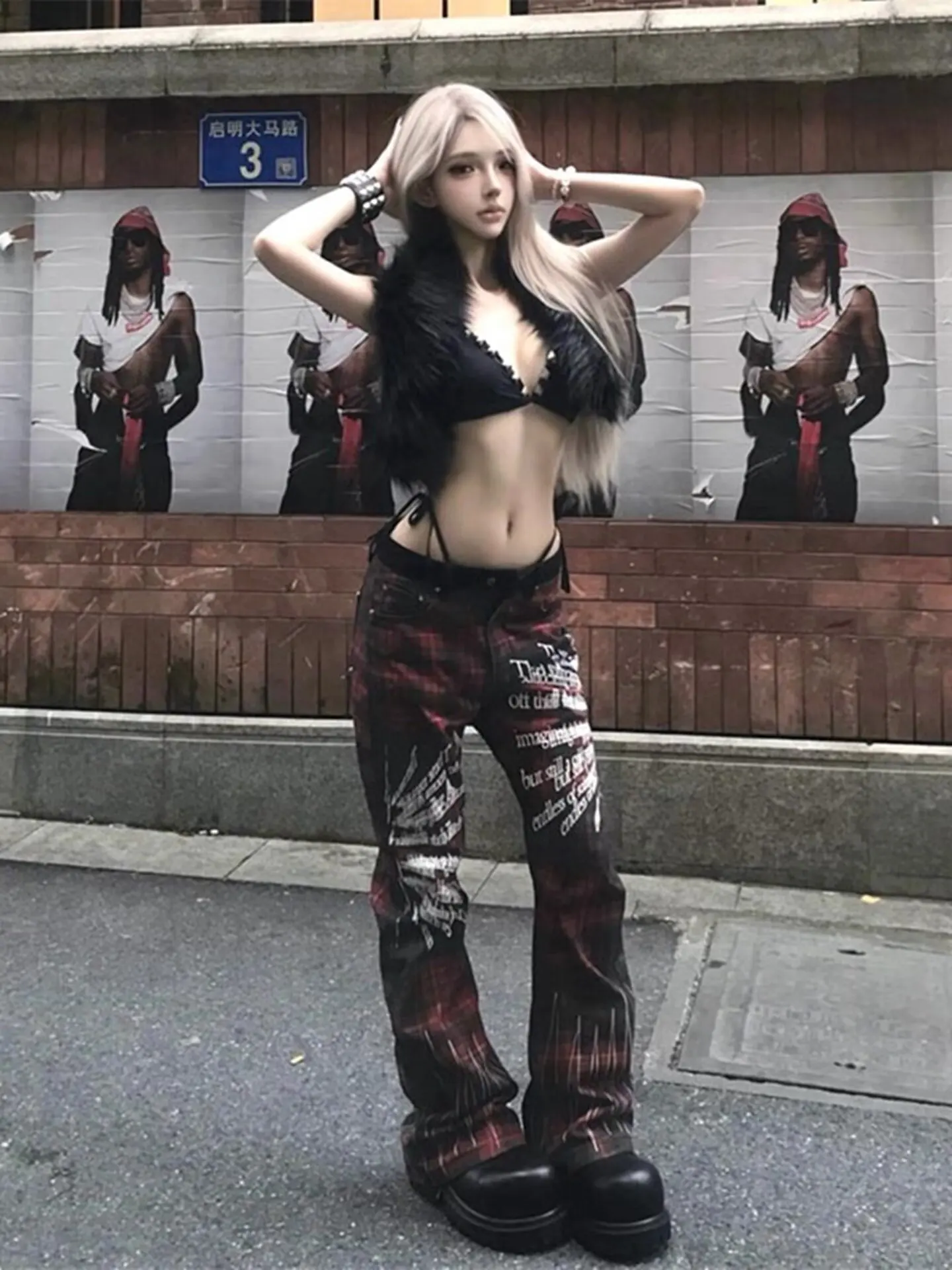 

Ковбойские брюки Spicy Girl с принтом американских граффити и буквами, новые мужские и женские ковбойские брюки в стиле ретро с низкой талией, облегающие нишевые повседневные брюки