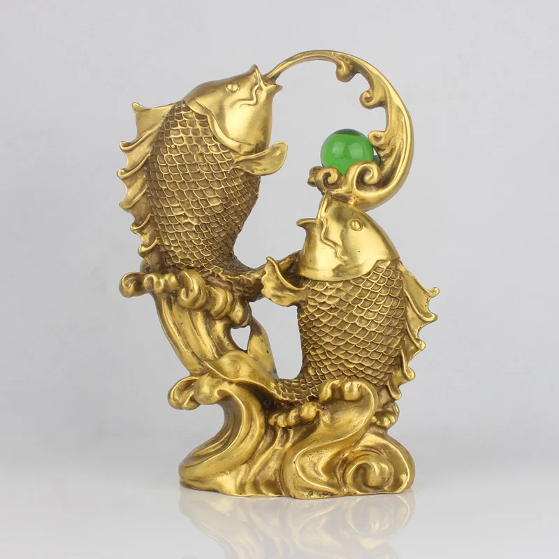 LARGE # office home Company shop store  Fortune Money Drawing mascot GOOD LUCK Goldfish NIAN YOU YU brass statue